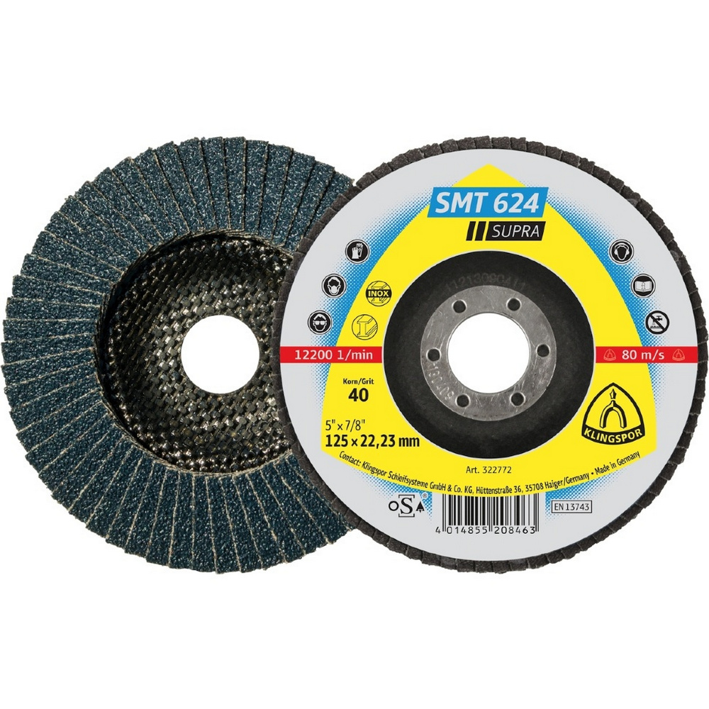 Круг лепестковый торцевой SMT 624 125*22,2 P40 (322772) Klingspor
