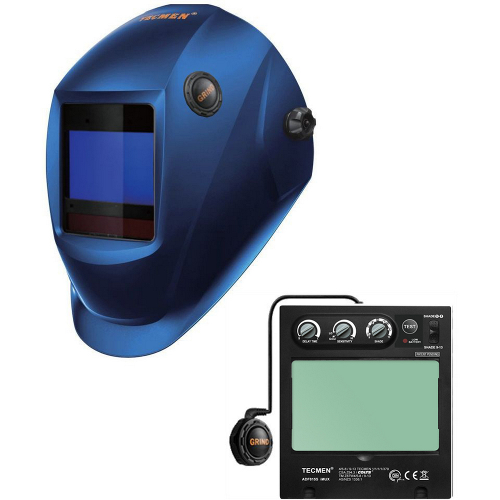 Маска сварщика Tecmen ADF-815SG с внешней кнопкой GRINDТМ16 BLUE (97*62)