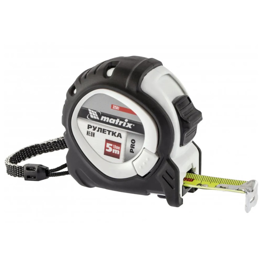 Рулетка 5м 5*19 MATRIX Neon обрезиненый корпус 32591