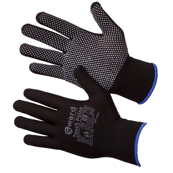 Перчатки нейлоновые с микроточечным покрытием GWARD Touch Point BLACK 12/600 (h-h 9 (L)) P3001